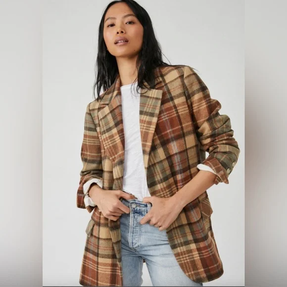 Free People Mari Plaid Blazer Jacket - Picture 4 of 16